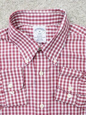 Brooks Brothers Shirt Mens Medium Red/White Regent Non-Iron Cotton Long Sleeve
